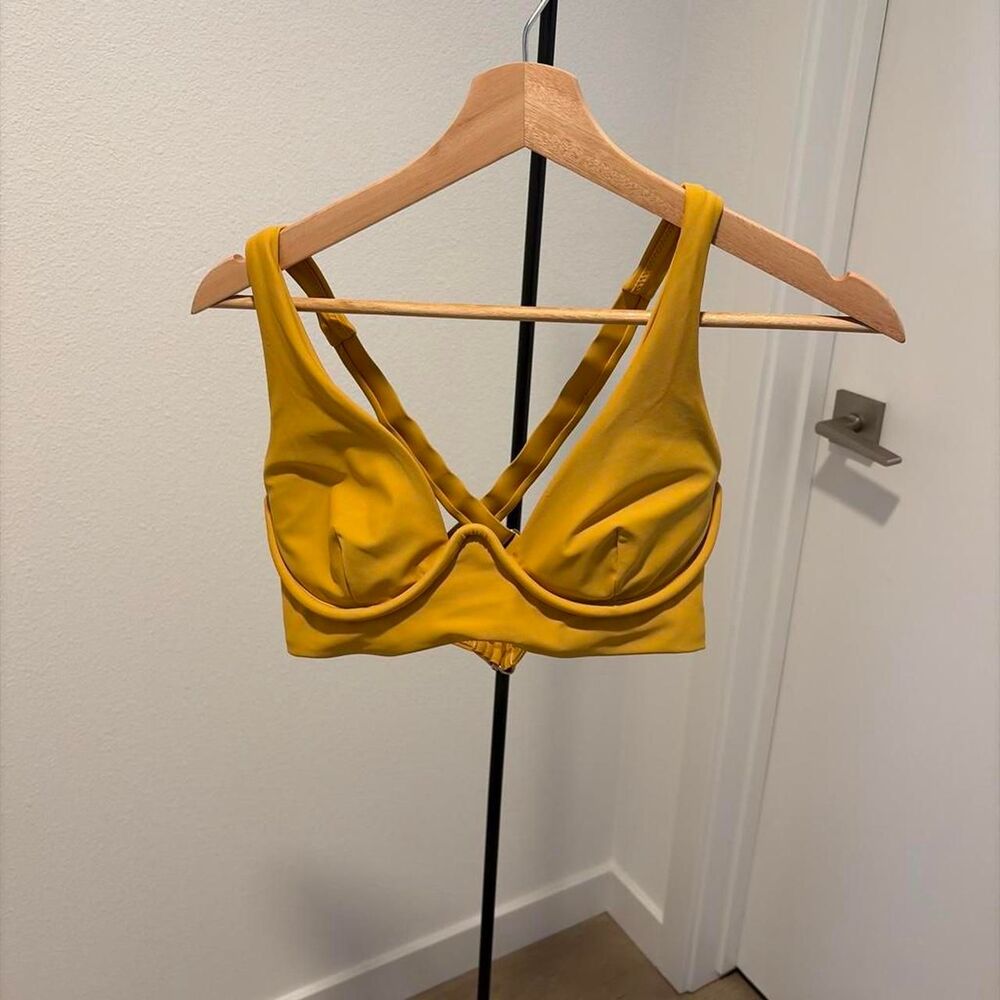 Andrea Iyamah Women's V-Wire Underwire Swim Top Bikini Bustier Mustard M